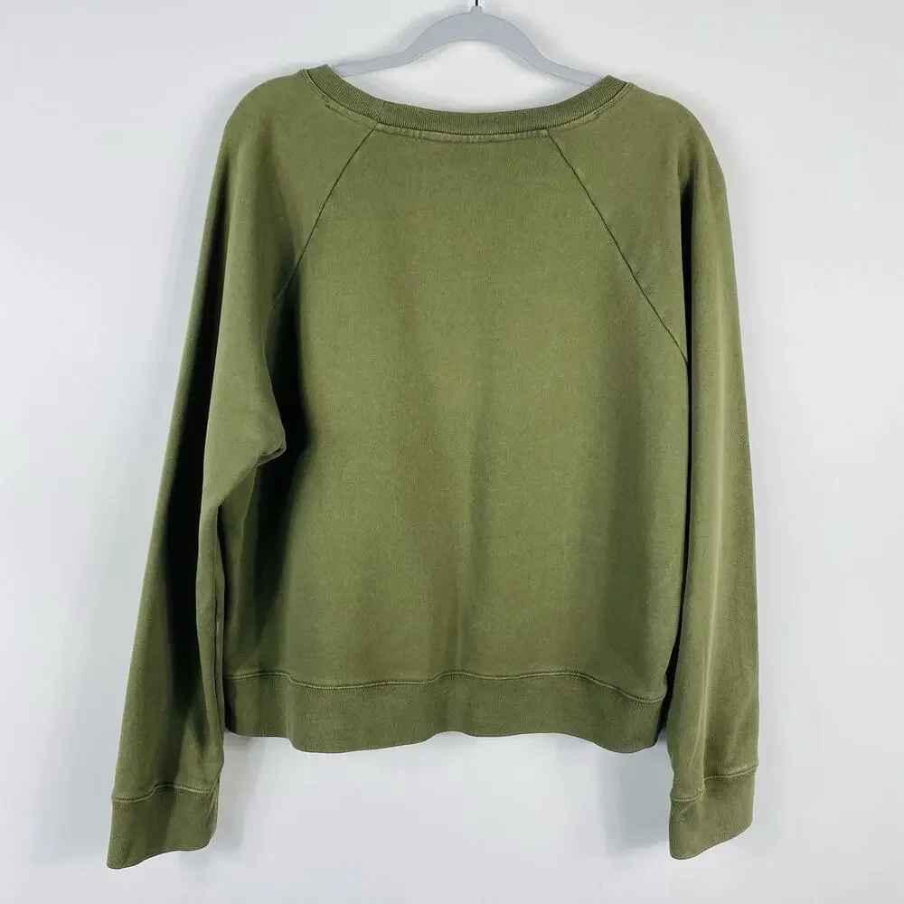 J. Crew Sweatshirt Women's Large Olive Green Joy Original Cotton Terry AU339
